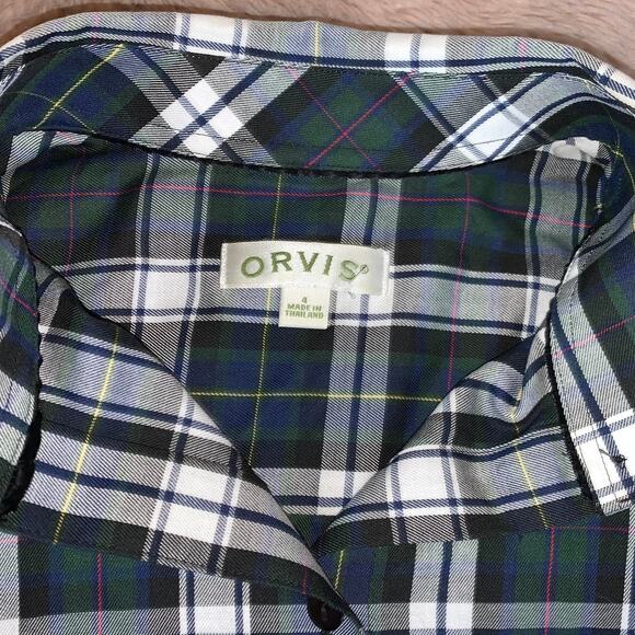 Orvis Women's Dark Green Plaid Button-Up Long-Sleeve Collar Shirt Size: 4 - Picture 5 of 12